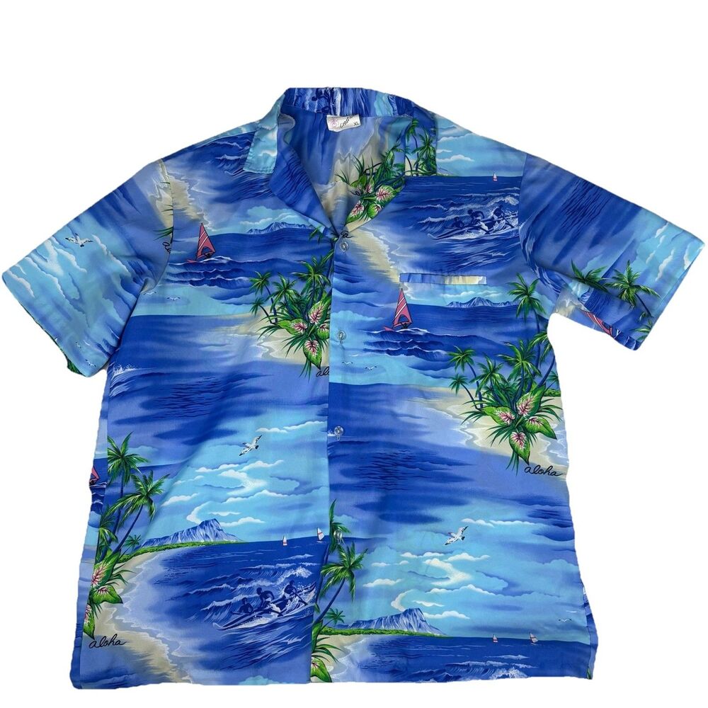 Vintage Royal Hawaiian XL Aloha‎ Shirt Surf Sailing Palm Trees Pacific Ocean